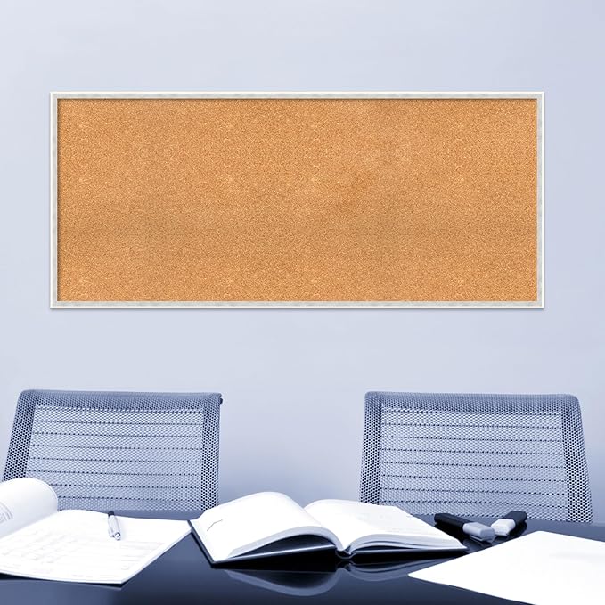 Amanti Art Natural Cork Board for Wall, 25x57 Vision Board with White Frame, Oversize Corkboard Office Decor for Home Organization, Modern Corkboard Pinboard to Display Items for Home Organization in
