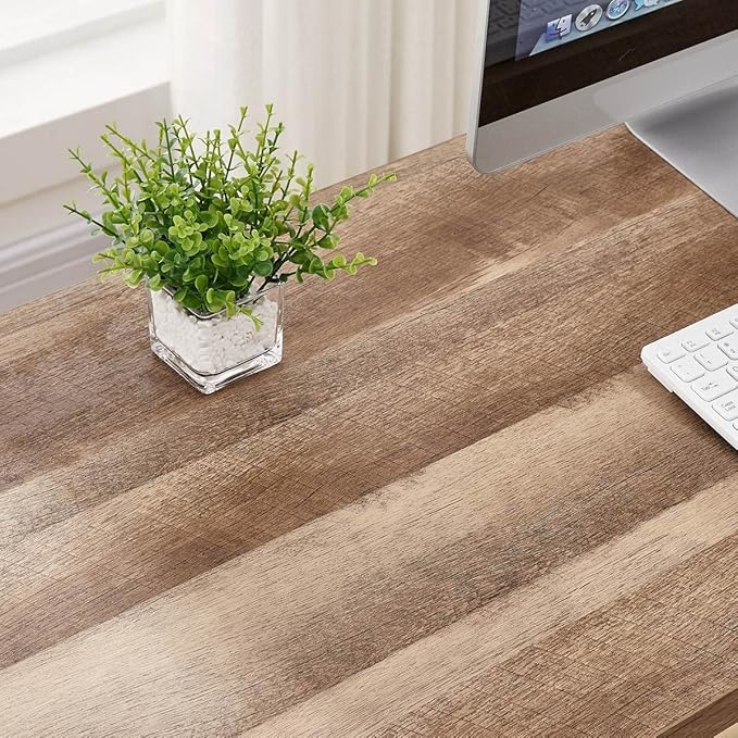 FATORRI L Shaped Computer Desk with Wood Shelves, Industrial Rustic Home Office Corner Desk with Metal Legs (Rustic Oak, 59 Inch)