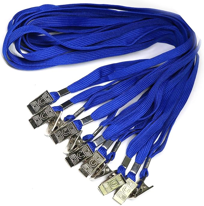 Beebel Lanyard 100 Pack Blue Badge Lanyards Flat Lanyards Round 32" with Badge Clip