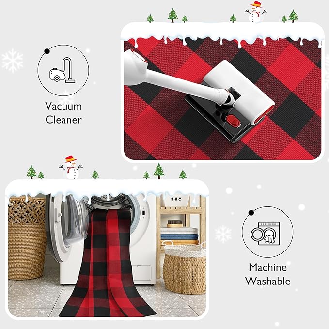 Christmas Door Mat Outdoor 35"x59", Red/Black Buffalo Plaid Front Porch Rug Cotton Hand-Woven Washable Layered Door Mats,Reversible Checkered Floor Rugs for Home Decor Outside