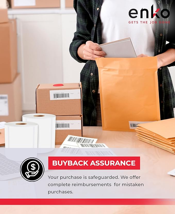 enKo 4" x 3" Labels for Zebra Desktop Printers (12 Rolls, 6000 Labels) - Blank White Direct Thermal Address Mailing Shipping Barcode FBA Stickers FNSKU Label for Zebra and Eltron (Perforated)