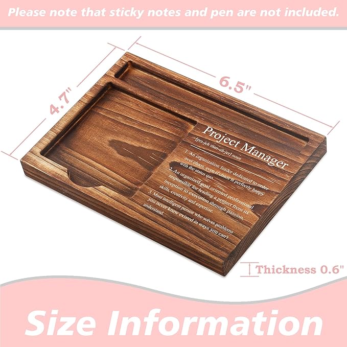 Project Manager Sticky Note Holder Wooden Notepad & Pen Holder 6.5" x 4.7" Sticky Note Pad Holder Dispenser for Desk Project Manager Definition Work Appreciation Gifts, NPA236