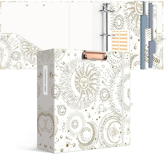 Ospelelf 3 Ring Binder 3 Inch, Cute Binder for Letter Size (11" x 8.5") with 5 Tab Dividers, File Folder Labels and Low Profile Clipboards, Tarot Cards Binder for School Supplies and Office Supplies