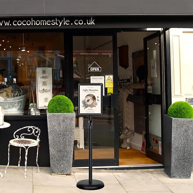 8.5x11 Poster Stand Holder Adjustable Floor Standing Sign Holder Vertical and Horizontal View Sign Display, Aluminum Snap Frame with Safety Corner (Black-8.5x11)