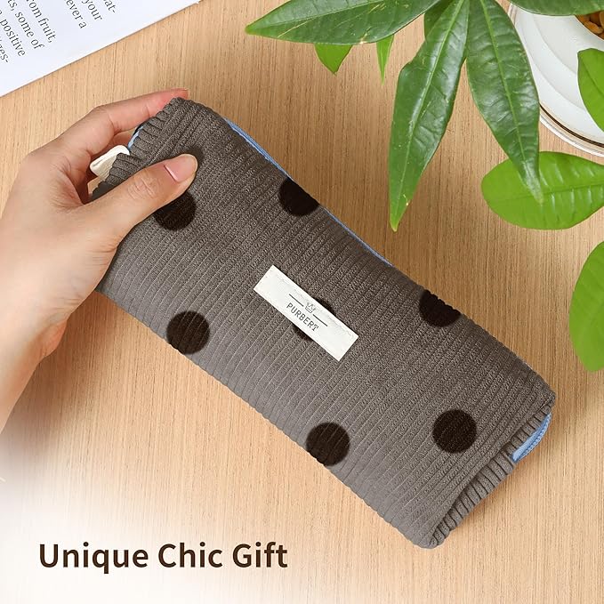 Pencil Bag Pen Case, Soft Corduroy Small Pencil Pouch Organizer with Zipper, Cute Pencil Case Pouch Stationery for Girls and Boys – Dot Grey