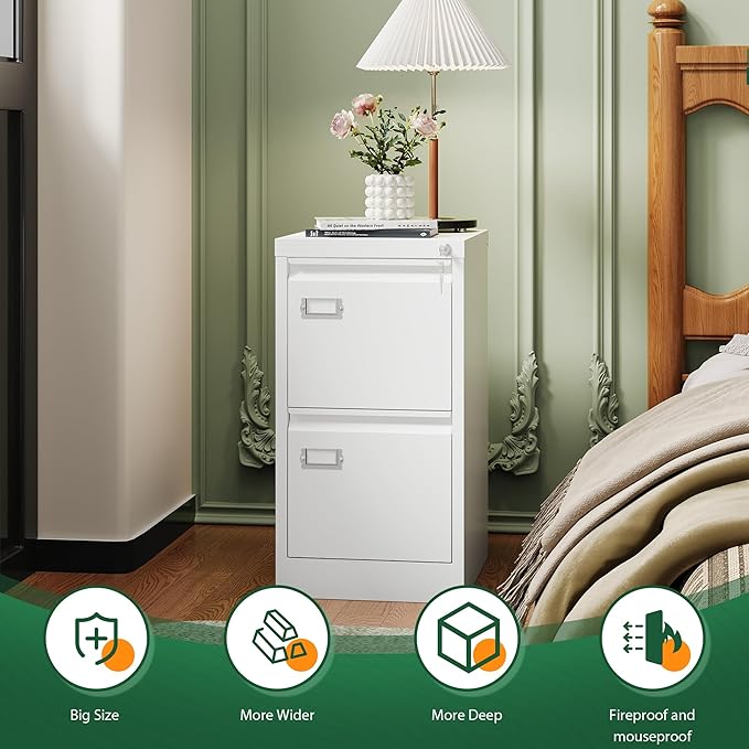 Letaya 2 Drawer File Cabinet with Lock,Metal Office Small Filing Cabinets for Home Office- Storage A4/F4/Letter/Legal -Assembly Required (White)
