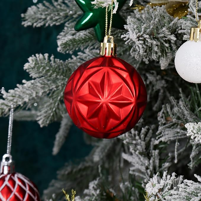 Red Green White Christmas Ornaments Set, 82Pcs Shatterproof Medium Christmas Ball Ornaments, Christmas Decorations Hanging Ornaments for Xmas Trees, Holiday, Party Decor (Red & Green & White)