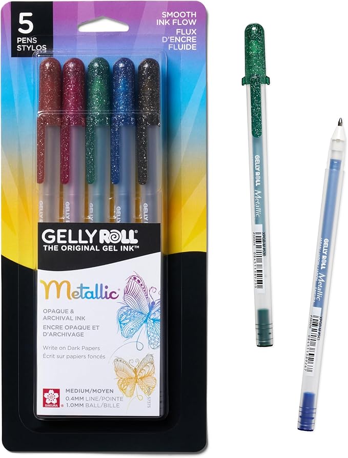 SAKURA Gelly Roll Metallic Gel Pens - Pens for Scrapbook, Journals, or Drawing - Dark Metallic Ink - Medium Line - 5 Pack