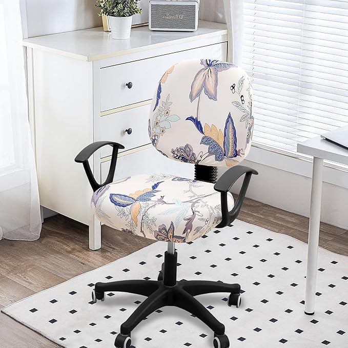 Smiry Stretch Printed Office Computer Chair Covers, Universal Washable Removable Desk Rotating Chair Slipcovers Protector, Seat + Backrest Cover - Beige
