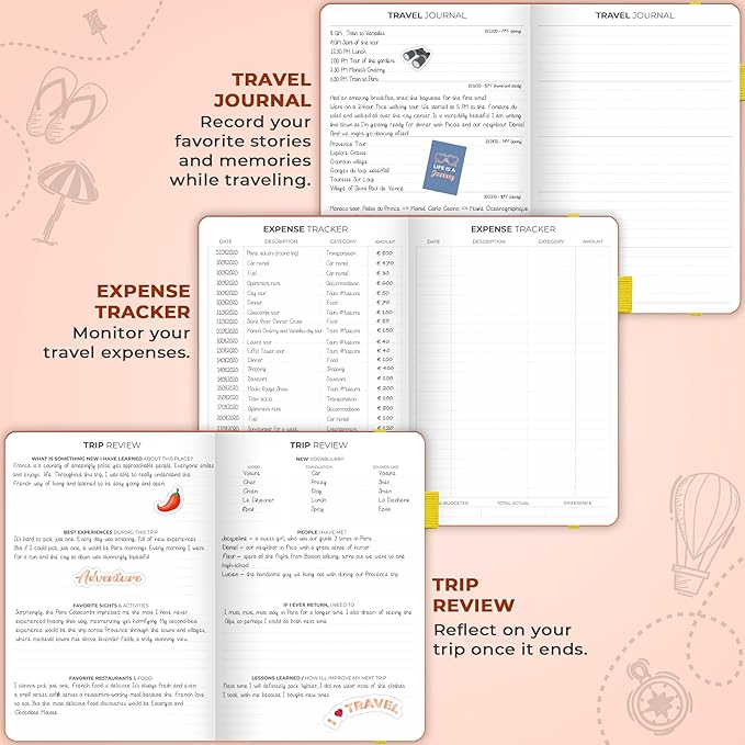 Clever Fox Travel Journal – Vacation & Trip Organizer with Budget Plan, Packing List, Travelling Expense Tracker, A5 (Orange)