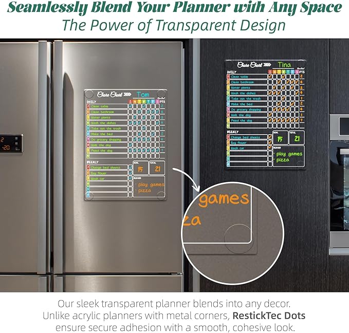 Clear Non-Magnetic Dry Erase Chore Chart - 11.5"x8.5" Behavior Responsibility Chore Board for Kids, Teenagers and Adults - Sticks to Wall, Glass, Door, Any Smooth Surfaces