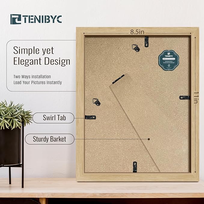 8.5x11 Picture Frame Set of 3 - Light Oak, Natural Wood Certificate & Diploma Frame with HD Tempered Glass, Tabletop Display