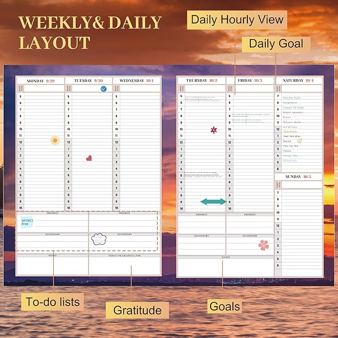 CAGIE 2026 planner Weekly and Monthly Jan 2026-Dec 2026 Hardcover Hourly Daily Planners for Women 26 Calendar Planner with Stickers Spiral Bound Yearly Agenda, 8.5 x 11