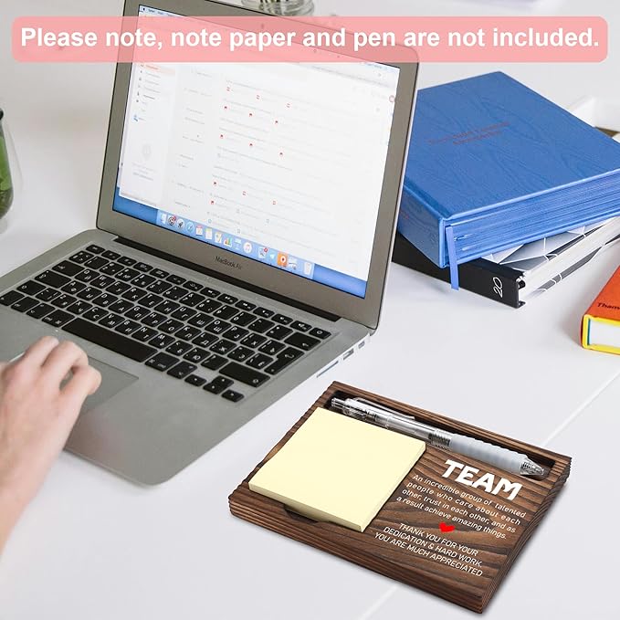 Team Gifts for Employees, Appreciation Gifts for Coworker, Thank You Gifts, Sticky Note Holder, Post-it Note Dispenser for Desk, Wooden Post-it Note & Pen Holder 6.5" x 4.7" - FTA116
