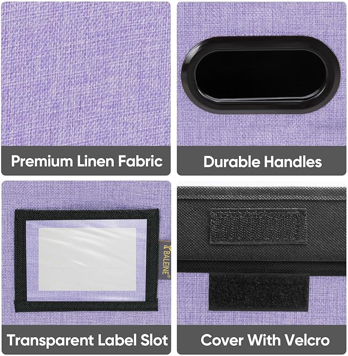 BALEINE File Organizer Box with Lid, Collapsible File Folder Organizer with Plastic Slide, Hanging File Folder Box for Office Document Storage (1 Pack, Purple)