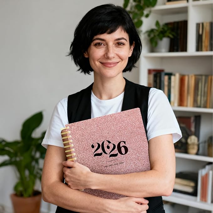 Yoment 2026 Hardcover Planner Weekly & Monthly, 13 Month Planner Dec 2025 - Dec 2026, 8.5" x 10.3" Large Spiral Bound Academic Planners for Women, Men, Daily Agenda with 3 Sticker Sheets (Rose Glod)