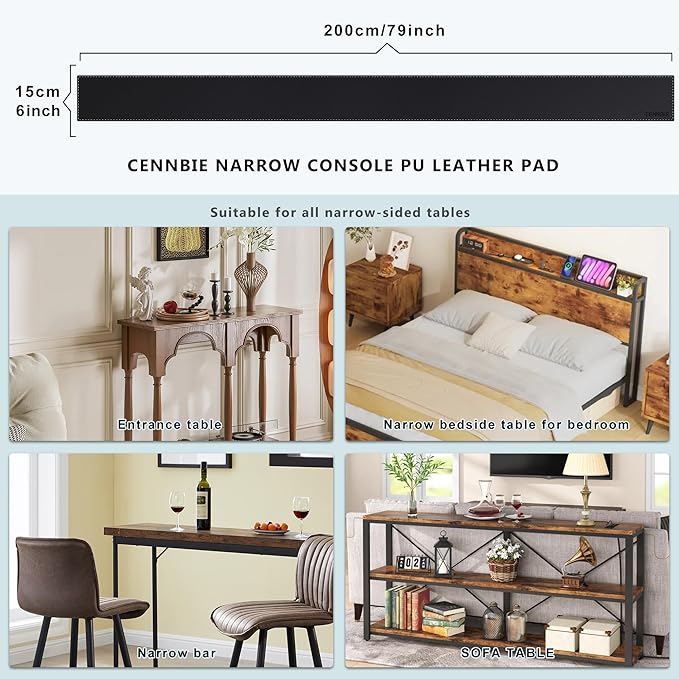 CENNBIE Console Table Leather Cover - 78.8 x 5.9 Inches Sofa Table Narrow Long Mat - TV/Media/Gaming/Center Console Table Protector Pad for Narrow Side Table, Sideboard, Entryway Table (Black)