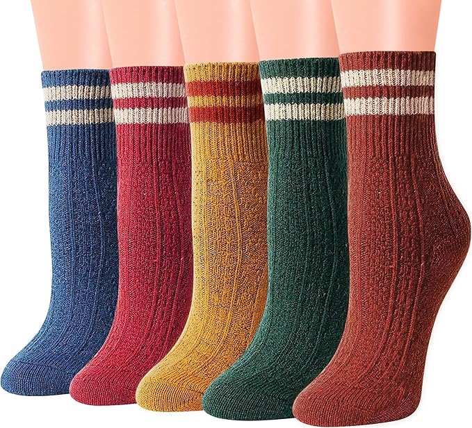 IIG Cute Warm Wool Socks for Women Super Cozy Thick Crew Winter Socks Gifts, 5 Pairs