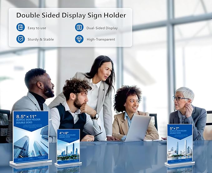 Acrylic Sign Holder 5x7 - 11 Pack Clear Display Stand Vertical Picture Holders for Tables, Double Sided T Shape Flyer Holder Plastic Picture Frame Sign Holder for Store,Restaurants,Hotels,Office