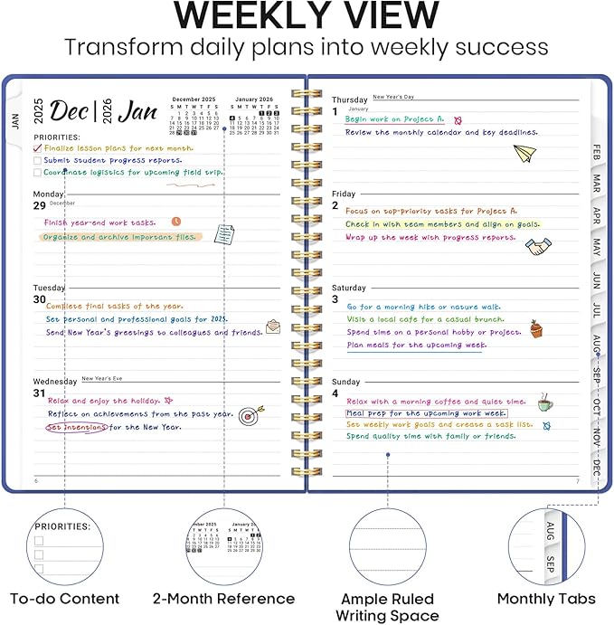 2026 Planner 8.5" x 11", Weekly and Monthly Calendar Planner Book, January 2026 - December 2026, Hardcover Spiral Planner with Monthly Tabs, Notes Pages, Perfect for Women & Men, A4 - Royal Blue