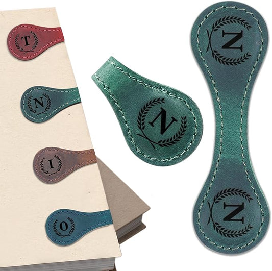 Personalized Magnetic Leather Bookmark - Genuine Leather Custom Bookmark with Initials, Handmade Magnetic Clips for Book Lovers, Readers, Kids, and Women