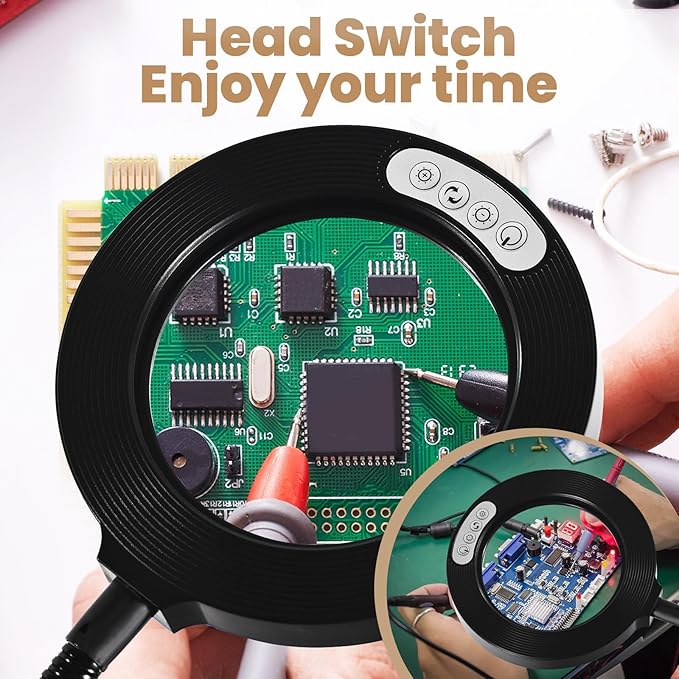 10X Magnifying Glass with Light and Timer, 2 in 1 Magnifying Desk Lamp, 3 Color Modes 10 Dimmable Brightness, Flexible Gooseneck Magnifier with Light for Craft Hobby Sewing Close Work(No Adapter)