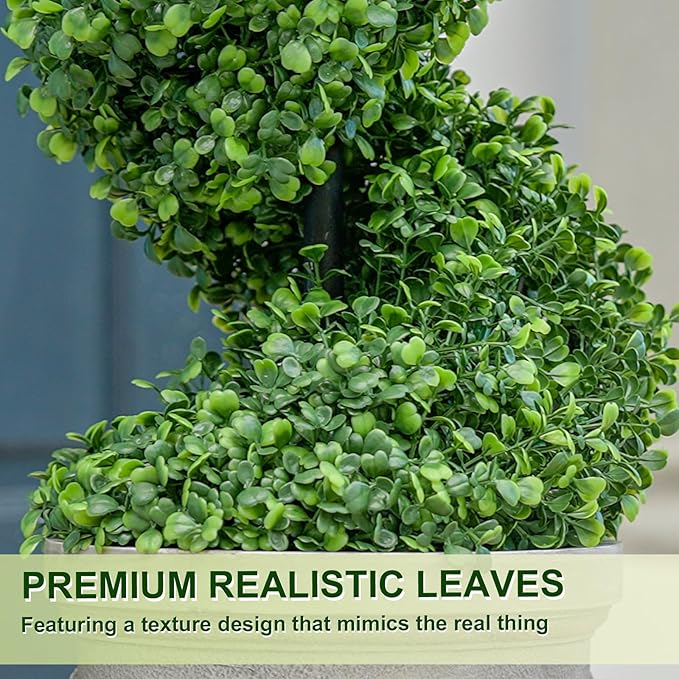 4FT Artificial Spiral Boxwood Topiary Trees with Antique-White Roman-Style Planter - Outdoor&Indoor Year-Round Garden, Porch, Entryway Decor (2 Pack)