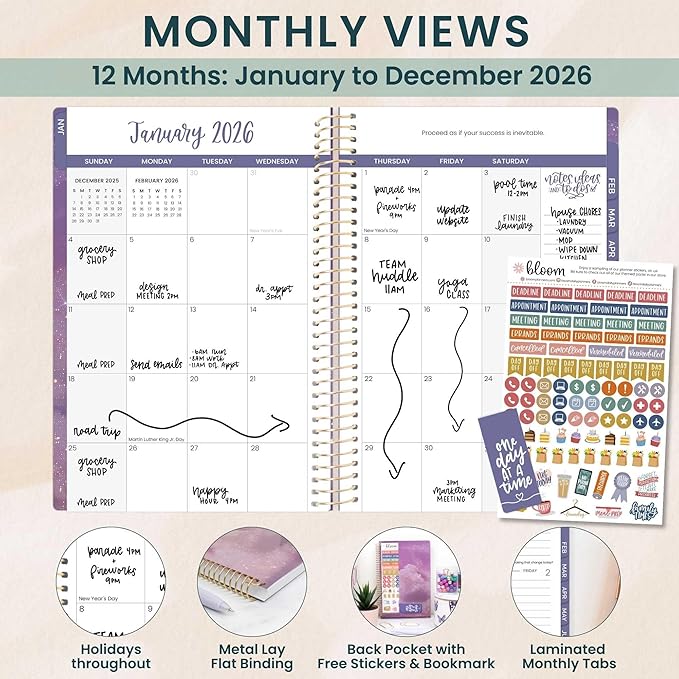 bloom daily planners 2026 Planner (January - December) Calendar Year Organizer - 5.5” x 8.25” - Weekly & Monthly Agenda Book with Stickers & Bookmark - Good Things Are Coming