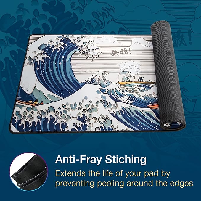 GUNMJO Ocean Wave Extended Gaming Mouse Pad, Ultra-Smooth Surface for Pixel-Precise Mouse Control, Durable Anti-Fray Stitching, Non-Slip Rubber Base, for Gamer, Office & Home, Light & Portable