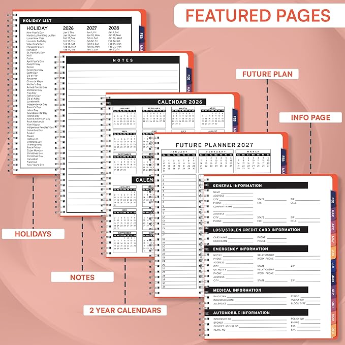 Ensight 2026 Appointment Book and Planner 6.5" x 8.5" Large Hourly Weekly Daily Schedule Book with Tabs, 30 Minute Time Slots, Peach Calendar Organizer Jan 2026–Dec 2026 Appointment Planner - Peach