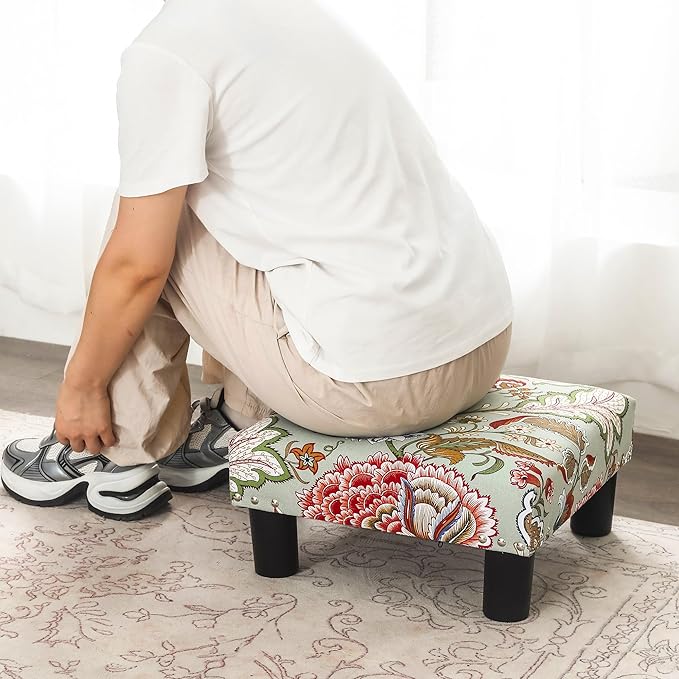 Joveco Small Foot Rest Stool Ottoman, 15" Fabric Square Footstool Upholstered Footrest for Chair, Under Desk, Office, Living Room, Boho Floral