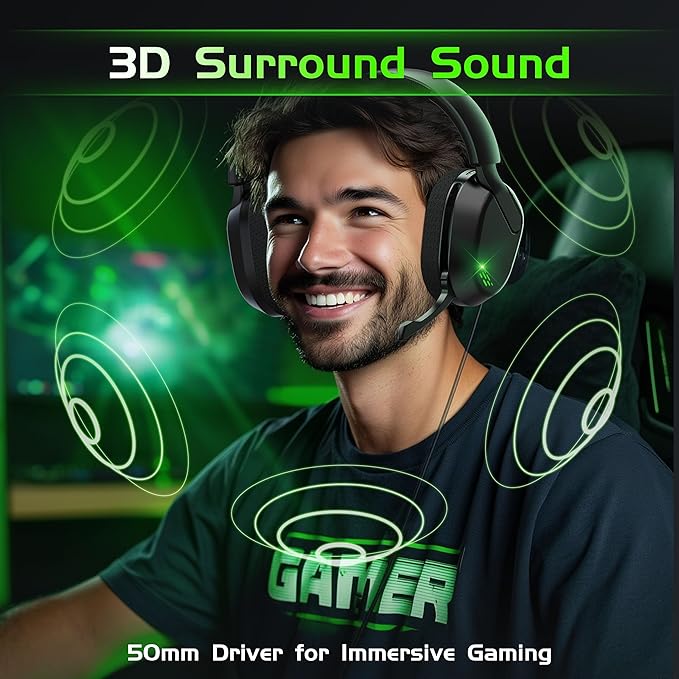 Wireless Gaming Headset for Xbox Series X/S, Xbox One, PS5, PC, Mac, Bluetooth 6.0 Gaming Headphones with Flip-to-Mute Noise-Canceling Mic, Foldable, 3D Surround Sound, 45H Battery - Black