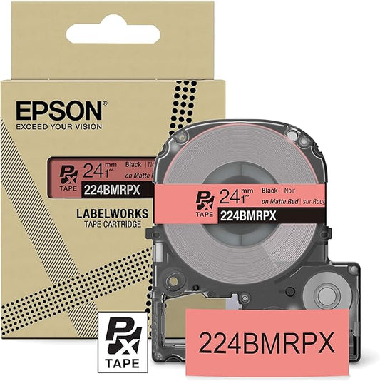 Epson LABELWORKS 224BMRPX Genuine PET (Polyester) Tape Cartridge - Black on Matte Red Designer Craft Label Maker Tape - 1" (24MM) Wide, 26'