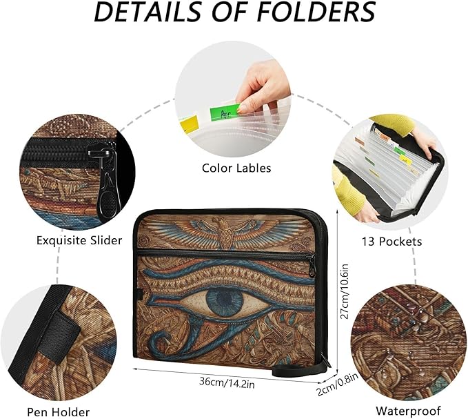 Art Brown Eye Expanding File Organizer with 13 Pockets Accordion File Folders with Labels,Portable Document Paper Bill Receipt Organizer,Home College School Office Supplies, Letter Size