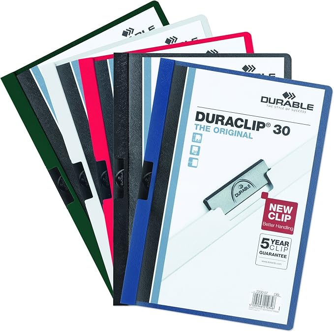Durable Report Cover with DURACLIP Letter-Size 8.5" x 11" Inches - Holds Up to 30 Pages - Clear Cover and Dark Blue Border - Box of 25