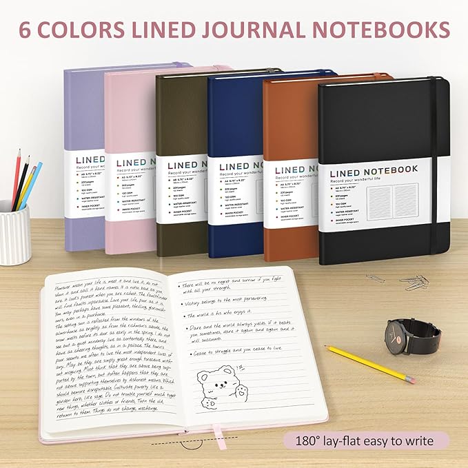 Lined Journal Notebook for Women Men, 200 Pages A5 Hardcover Leather Journals for Writing,Travel,School,Office,Work,Business,College Ruled Notebooks for Note Taking, Diary Notepad 5.7"×8.3"(Pink)