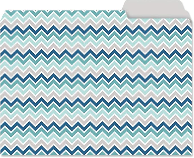 Current Coastal Blues File Folders Value Pack - Bulk Set of 24, 6 Pretty Decorative Designs, 1/3 Cut Tabs, Heavy-Duty Paper Stock, Office Supplies for Home & Work, 9-½” x 11-¾” Letter Size