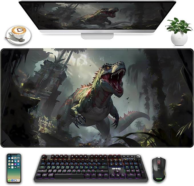Goth Large Gaming Mouse Pad XXL Retro City Desk Mat, Office Desk Decor Desk Pad Computer Mat, Non-Slip Rubber Base Mousepad, Laptop Keyboard and Mouse Mat with Stitched Edges, 31.5x15.75 in