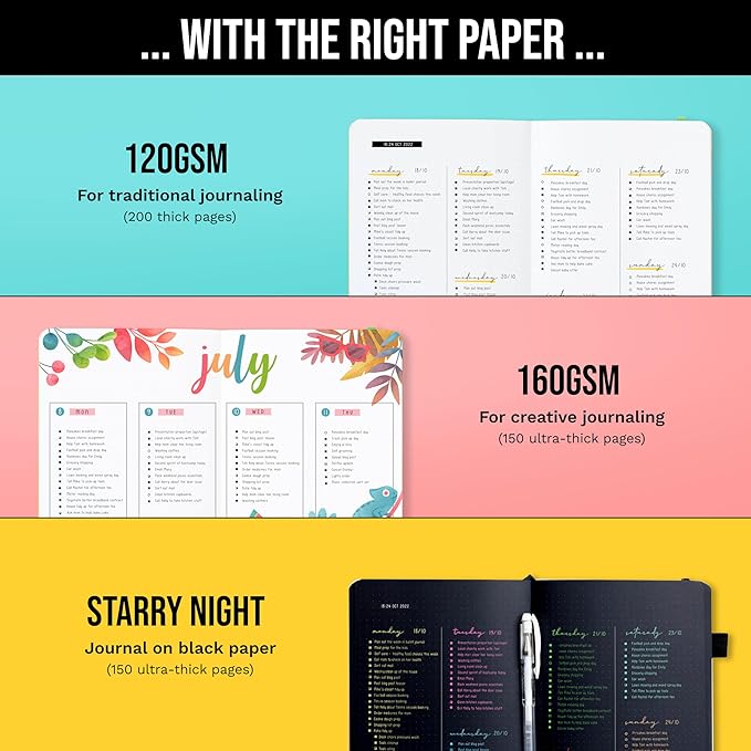 Bullet Dotted Journal Dot Grid Notebook | A5 Daily Journaling Notebooks for Personal Writing, Work, Women | 120gsm Thick Paper, Hard cover, Lay Flat Binding | 5x7 Journals Cuaderno Libretas de apuntes