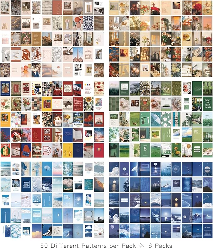 6 Sets 300 Pcs Washi Stickers Set Vintage Aesthetic Sticker Book for Journaling, DIY Decorative Paper Sticker Decals for Bullet Journal Art Scrapbooking Diary Card Craft Gift Album Notebook Stationery