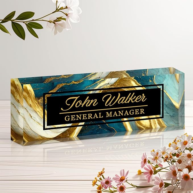 Ship Next Day Personalized Name Plate for Desk, Custom Acrylic Desk Name Sign, Office Appreciation Gifts for Women Men Coworkers Boss Teacher Employee (Green Gilding)