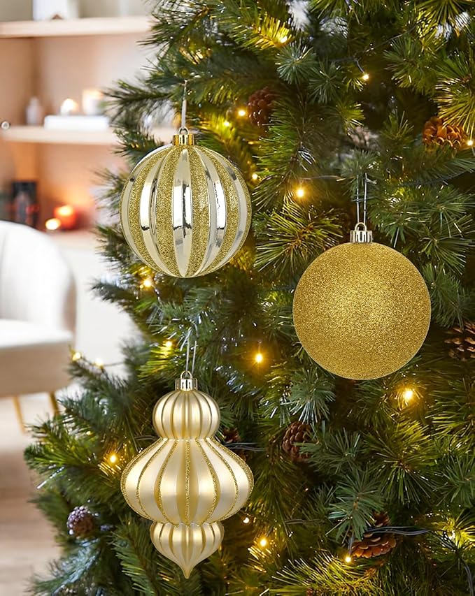4" Christmas Ball Ornaments Set 12PCS Large Shatterproof Plastic Ornaments Christmas Tree Ball Hanging Ornaments for Xmas Tree Wedding Party Holiday Decorations - Champagne, Gold