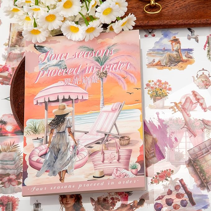 Summer Theme Sticker Scrapbooking Supplies for Junk Journal, 20 Sheets PET Stickers - Vintage Journaling Stickers, Ephemera Sticker Book Pre Cut(TZ-006-001)