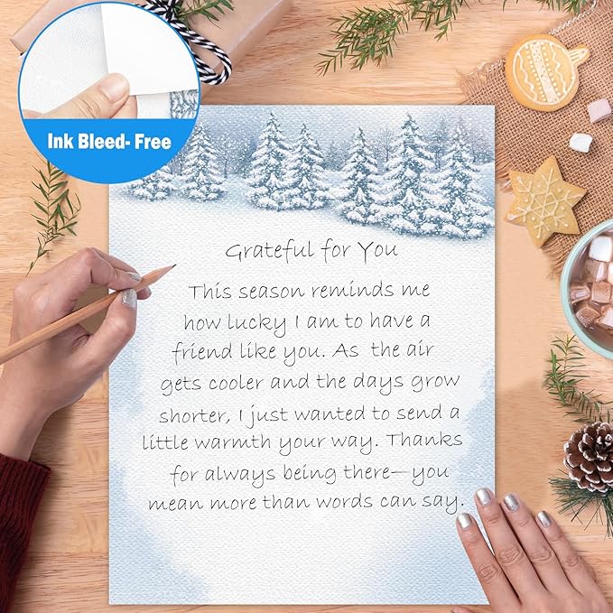 250Pcs Christmas Winter Stationery Paper and Envelope Set with 100 Letterhead Papers and 50 Envelopes, 10 Design for Letter Writing Invitations Computer Holidays Party Notes, 8.5x11 Inch-Snowy