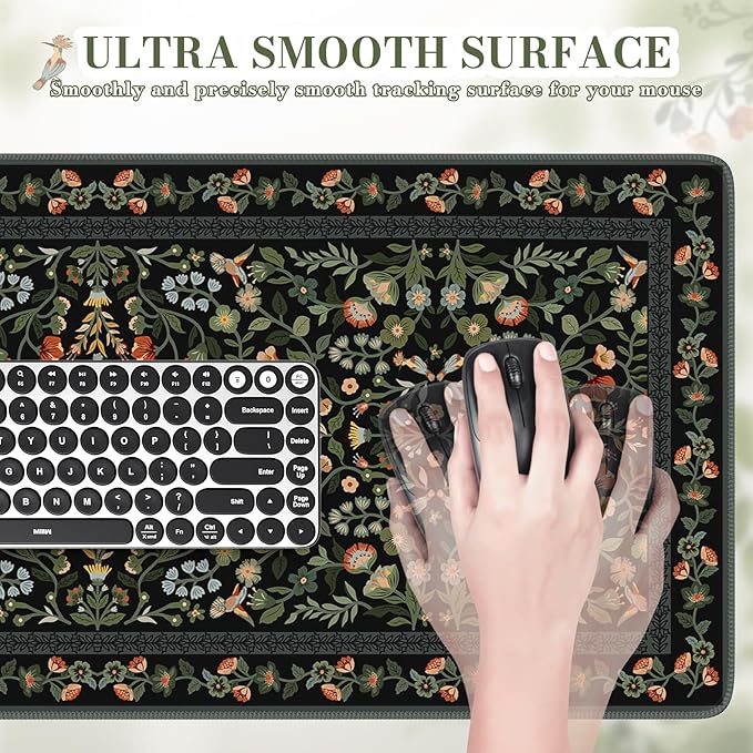 iCasso Desk Mat for Keyboard and Mouse, Large Mouse Pad, Desk Pad Mat, Anti-Slip Big Mousepad with Stitched Edges for Computer Desktop(Floral)