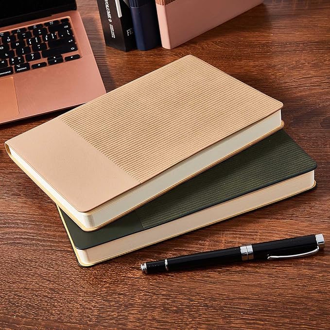 Lined Journal Notebook for Work College Ruled Note Book 5.79"x8.27" A5 PU Leather Daily Journaling 216 Pages for Women Men Writing Home School Supplies Business (Khaki/Green)