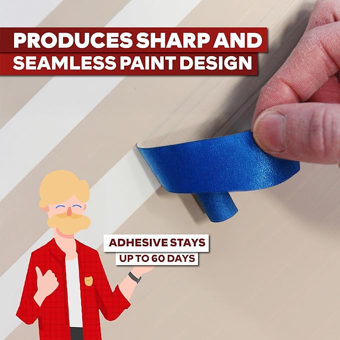 XFasten Blue Painters Tape Bulk, 1.88 Inch x 60 Yards, 1440 Yards Total (24-Pack) Blue Painters Masking Tape Bulk - Sharp Edge Line Technology, Produces Sharp Lines | Residue-Free Wall Trim Tape