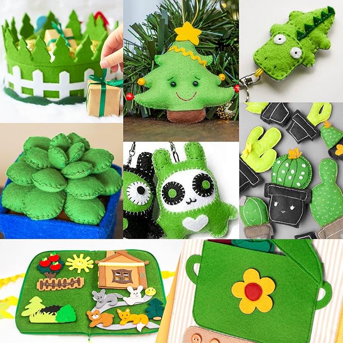 XSEINO 13 Rolls Green Felt Fabric,8"x35"(20.5x90cm) 1.4mm Thick Soft Felt Fabric Sheet for Crafts,Green Series Colors Soft Nonwoven Fabric,Fit for Decoration, Sewing, DIY Crafts