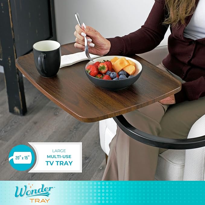 Stander Wonder Tray, Adjustable Swivel Table, Large Laptop Stand, Couch Desk, Side Tables & Gaming Bench, TV-Trays for Eating on Couches, Chairs, Recliners, Walnut