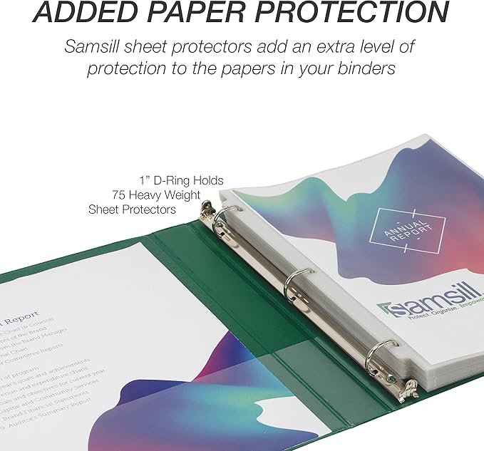 Samsill Durable 1 inch 3 Ring Binder, Made in USA, D Ring Binder, FSC 100% Recycled Chipboard, Green, 4 Pack